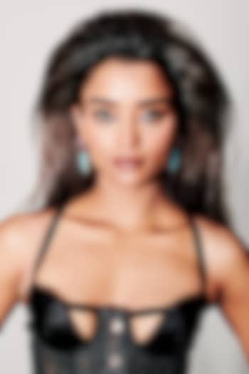 Gold Finish Purple & Sky Blue Natural Stone Dangler Earrings In Sterling Silver by MISS JO at Pernia's Pop Up Shop