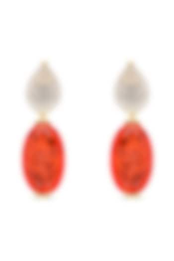 Gold Finish White & Orange Red Natural Stone Dangler Earrings In Sterling Silver by MISS JO at Pernia's Pop Up Shop