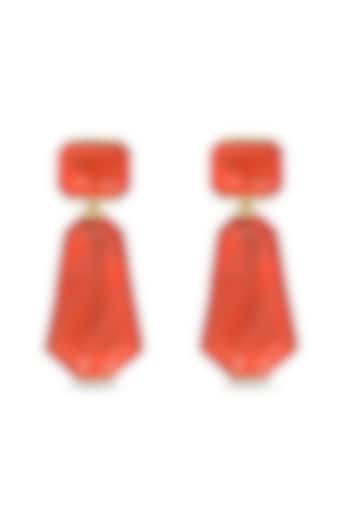 Gold Finish Coral Orange Natural Stone Dangler Earrings In Sterling Silver by MISS JO at Pernia's Pop Up Shop