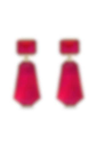 Gold Finish Deep Pink Natural Stone Dangler Earrings In Sterling Silver by MISS JO at Pernia's Pop Up Shop