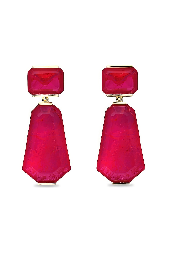 Gold Finish Deep Pink Natural Stone Dangler Earrings In Sterling Silver by MISS JO at Pernia's Pop Up Shop
