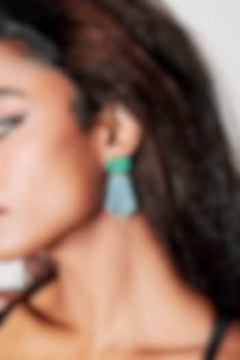 Gold Finish Turquoise & Sky Blue Natural Stone Dangler Earrings In Sterling Silver by MISS JO at Pernia's Pop Up Shop