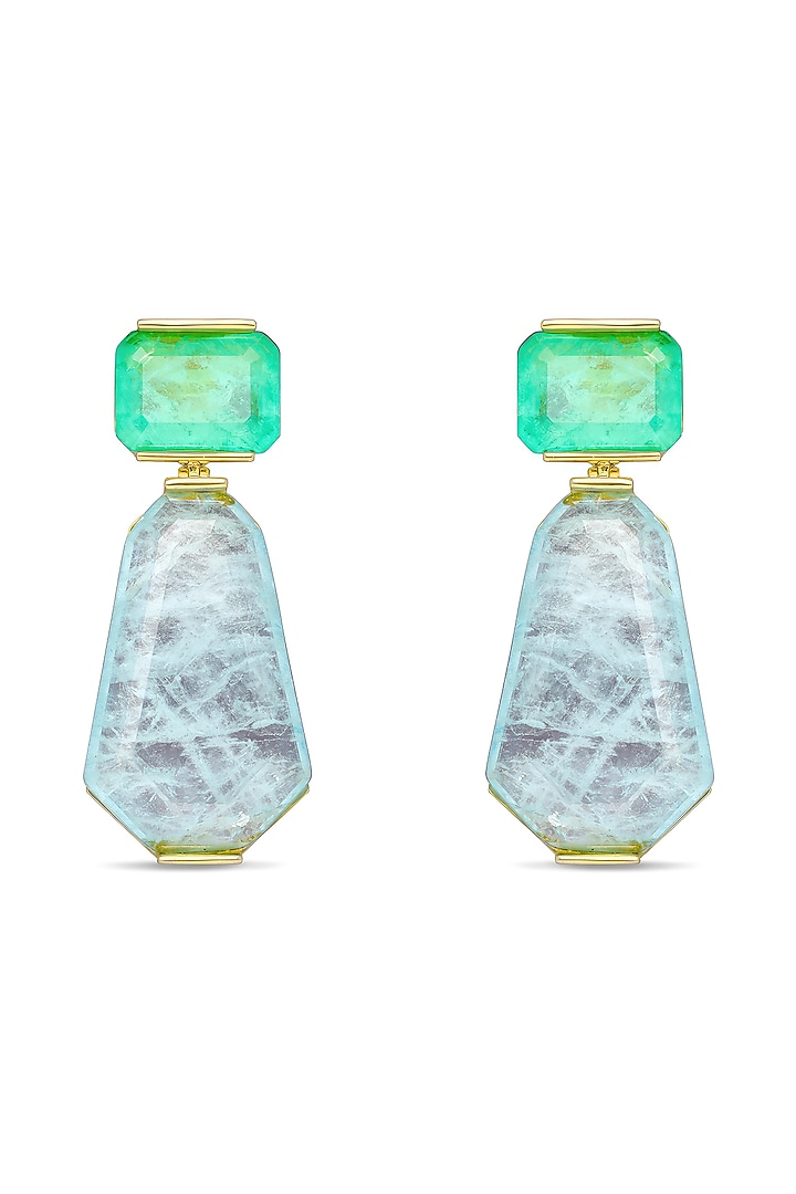 Gold Finish Turquoise & Sky Blue Natural Stone Dangler Earrings In Sterling Silver by MISS JO at Pernia's Pop Up Shop