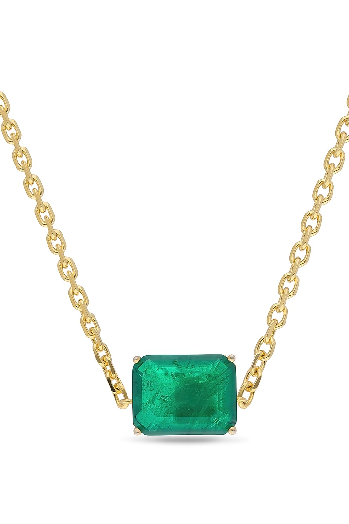 Gold Finish Dark Green Natural Stone Amulet Pendant Necklace In Sterling Silver by MISS JO at Pernia's Pop Up Shop