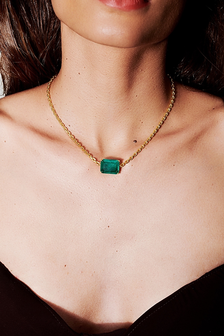 Gold Finish Dark Green Natural Stone Amulet Pendant Necklace In Sterling Silver by MISS JO at Pernia's Pop Up Shop
