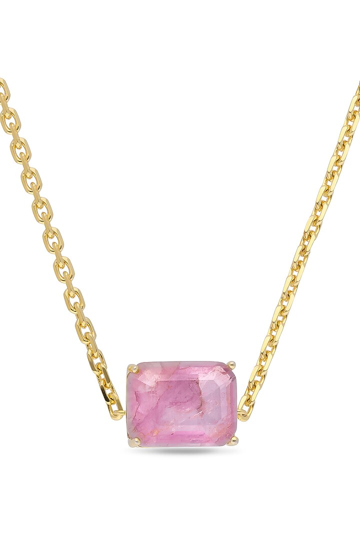 Gold Finish Plum Pink Natural Stone Amulet Pendant Necklace In Sterling Silver by MISS JO at Pernia's Pop Up Shop