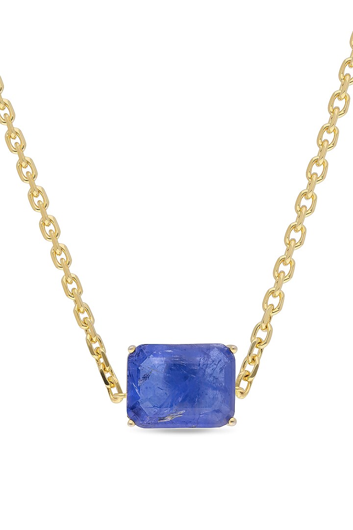 Gold Finish Royal Blue Natural Stone Amulet Pendant Necklace In Sterling Silver by MISS JO at Pernia's Pop Up Shop