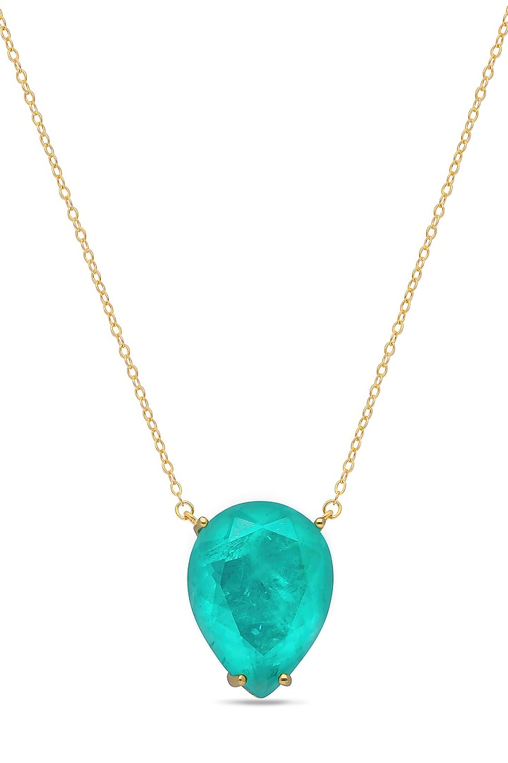 Gold Finish Light Blue Blue Natural Stone Geometric Pendant Necklace In Sterling Silver by MISS JO at Pernia's Pop Up Shop