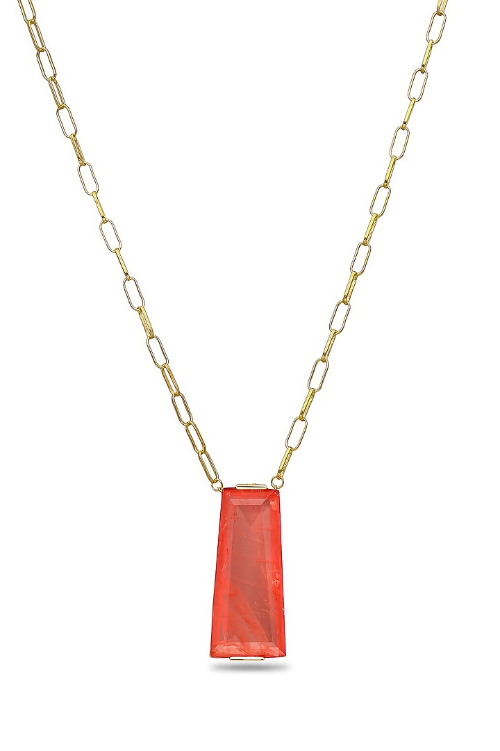 Gold Finish Coral Orange Moon Stone Pendant Necklace In Sterling Silver by MISS JO at Pernia's Pop Up Shop