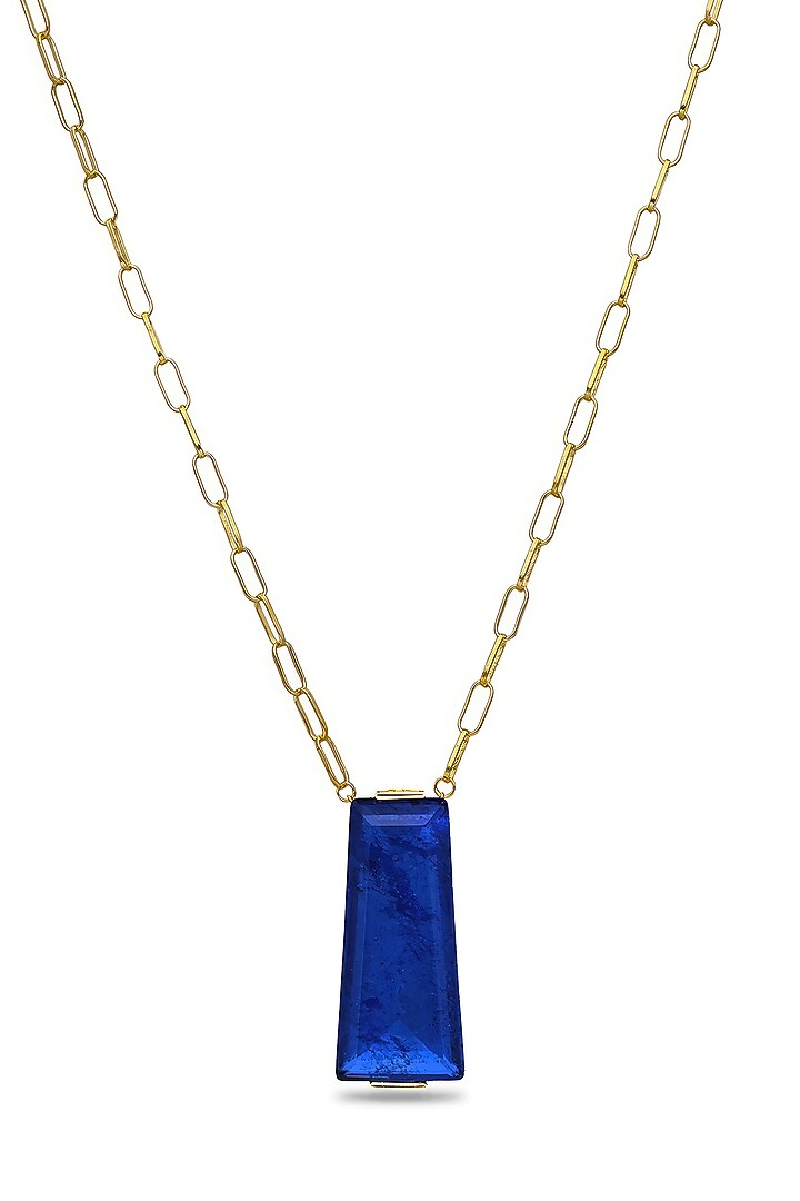 Gold Finish Dark Blue Moon Stone Pendant Necklace In Sterling Silver by MISS JO at Pernia's Pop Up Shop