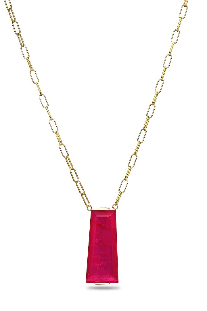Gold Finish Deep Pink Moon Stone Pendant Necklace In Sterling Silver by MISS JO at Pernia's Pop Up Shop