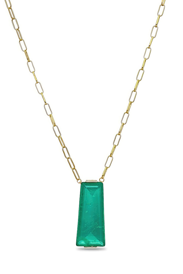 Gold Finish Emerald Green Moon Stone Pendant Necklace In Sterling Silver by MISS JO at Pernia's Pop Up Shop