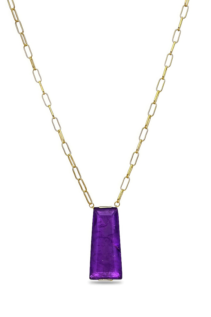 Gold Finish Purple Moon Stone Pendant Necklace In Sterling Silver by MISS JO at Pernia's Pop Up Shop