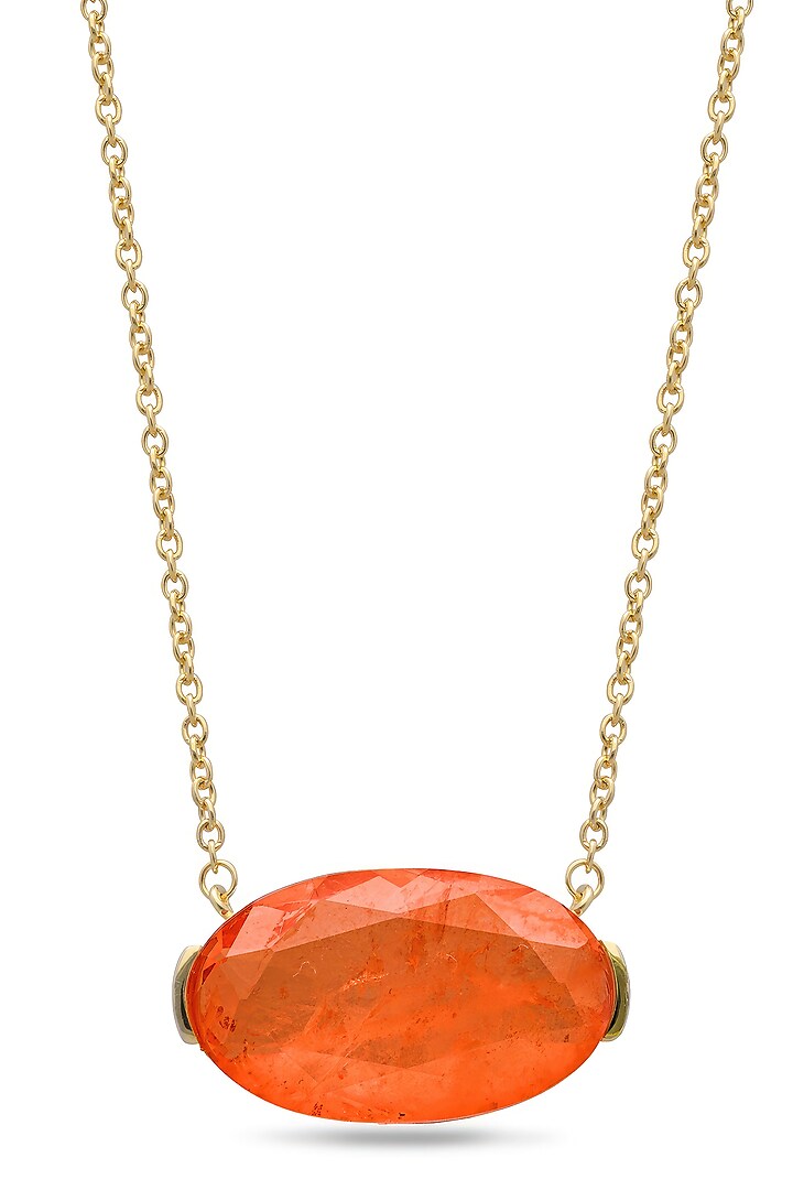 Gold Finish Coral Orange Natural Stone Oval-Shaped Pendant Necklace In Sterling Silver by MISS JO at Pernia's Pop Up Shop