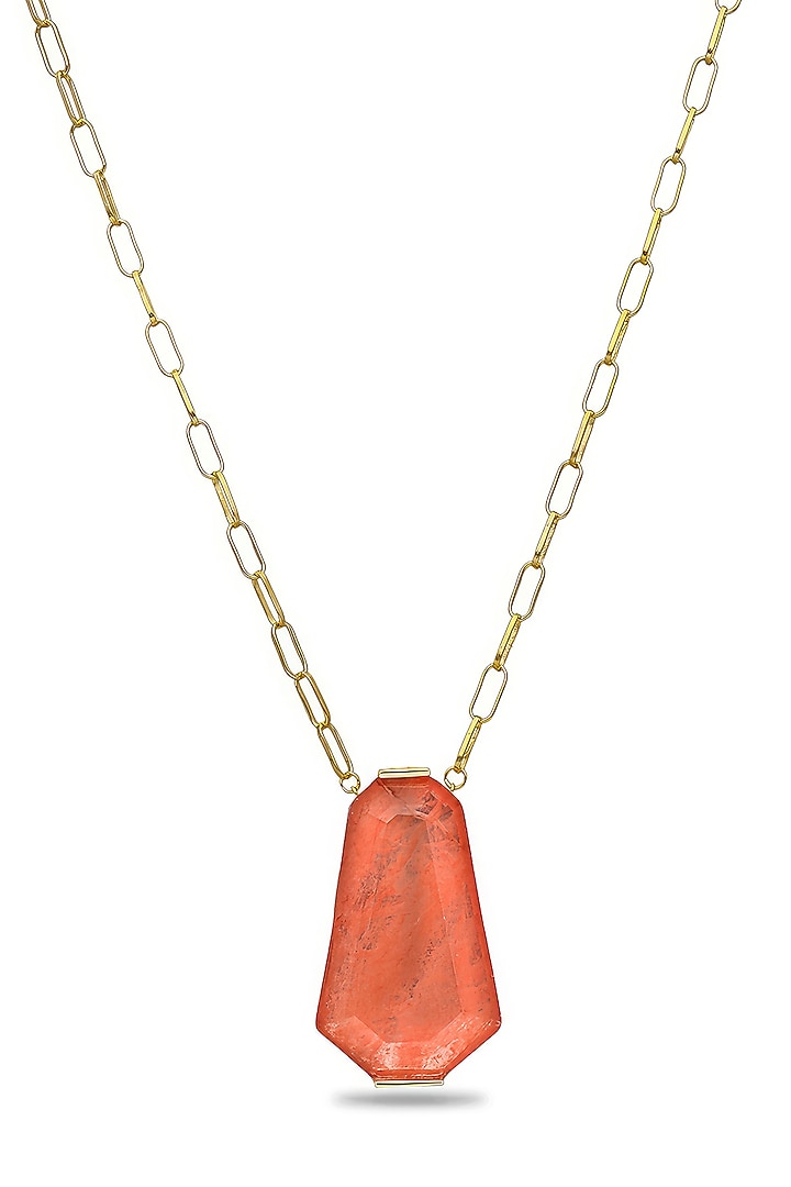 Gold Finish Coral Orange Natural Stone Pendant Necklace In Sterling Silver by MISS JO at Pernia's Pop Up Shop
