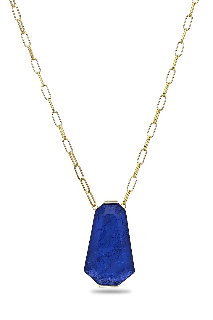 Gold Finish Dark Blue Natural Stone Pendant Necklace In Sterling Silver by MISS JO at Pernia's Pop Up Shop