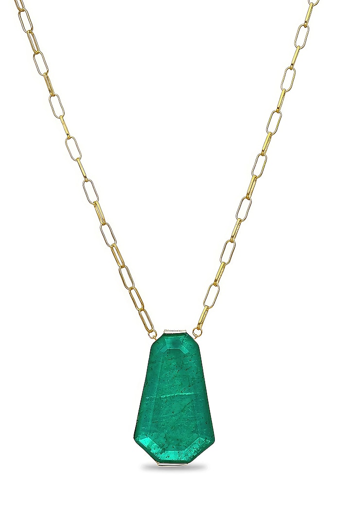Gold Finish Emerald Green Natural Stone Pendant Necklace In Sterling Silver by MISS JO at Pernia's Pop Up Shop
