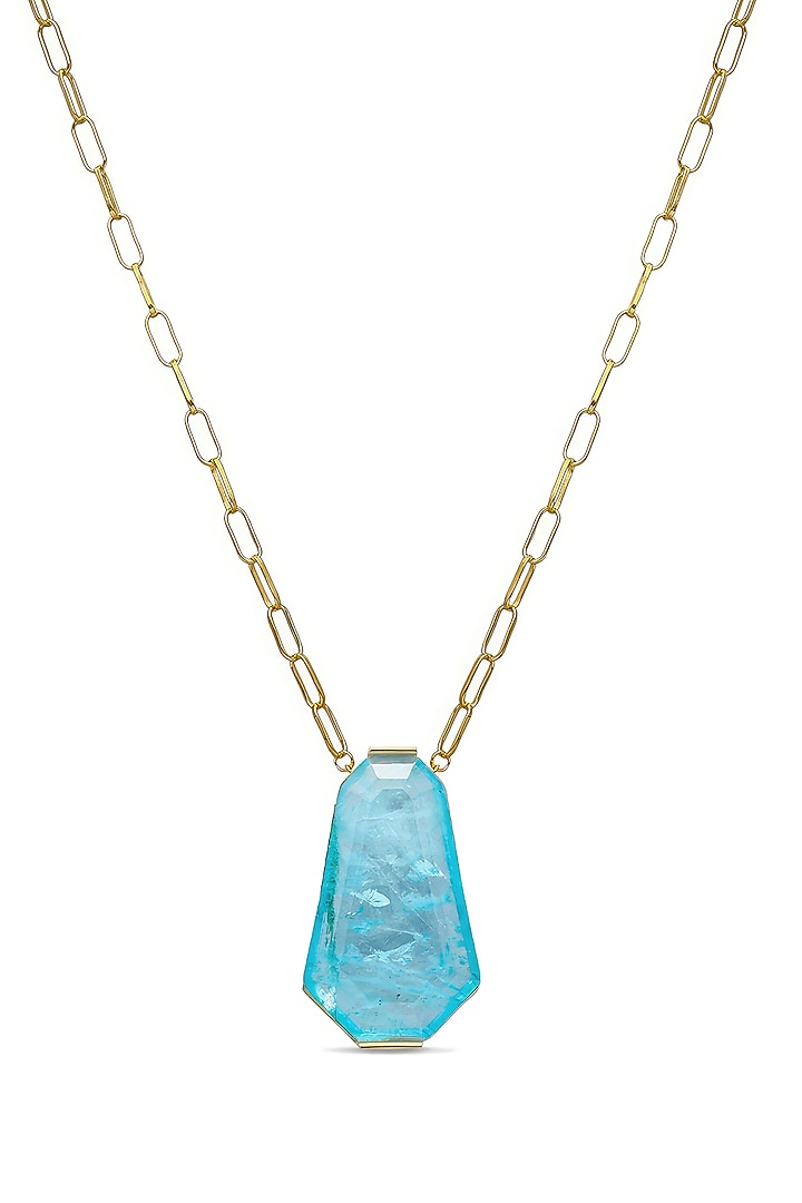 Gold Finish Sky Blue Natural Stone Pendant Necklace In Sterling Silver by MISS JO at Pernia's Pop Up Shop