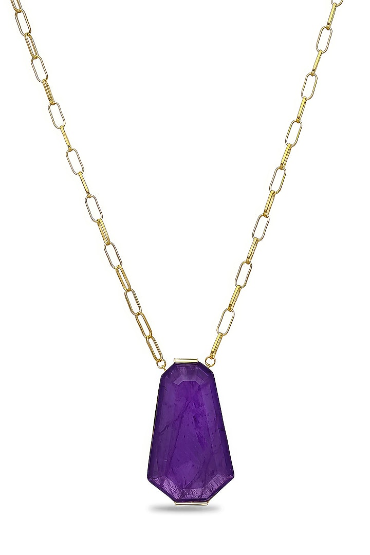 Gold Finish Purple Natural Stone Pendant Necklace In Sterling Silver by MISS JO at Pernia's Pop Up Shop