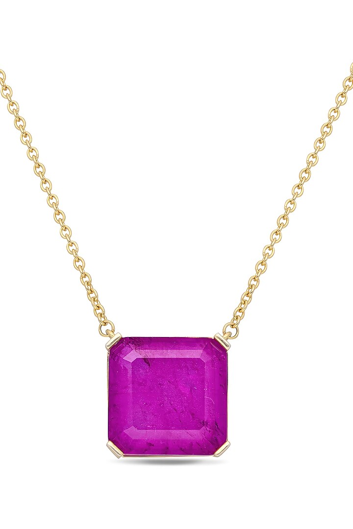 Gold Finish Dark Magenta Natural Stone Pendant Necklace In Sterling Silver by MISS JO at Pernia's Pop Up Shop