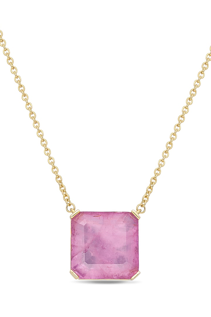 Gold Finish Plum Pink Natural Stone Pendant Necklace In Sterling Silver by MISS JO at Pernia's Pop Up Shop
