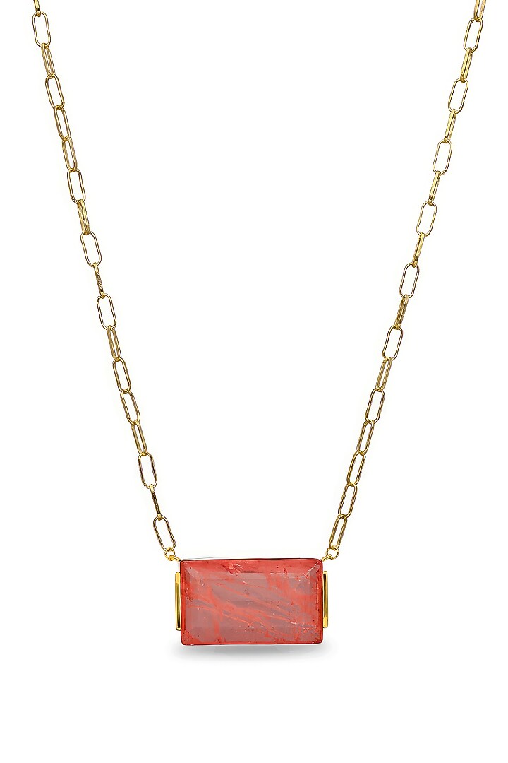 Gold Finish Coral Orange Natural Stone Oasis Pendant Necklace In Sterling Silver by MISS JO at Pernia's Pop Up Shop