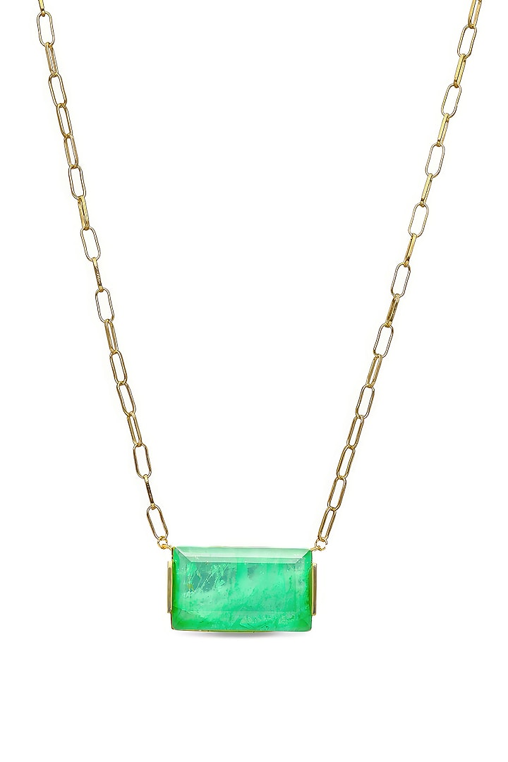 Gold Finish Cyan Green Natural Stone Oasis Pendant Necklace In Sterling Silver by MISS JO at Pernia's Pop Up Shop