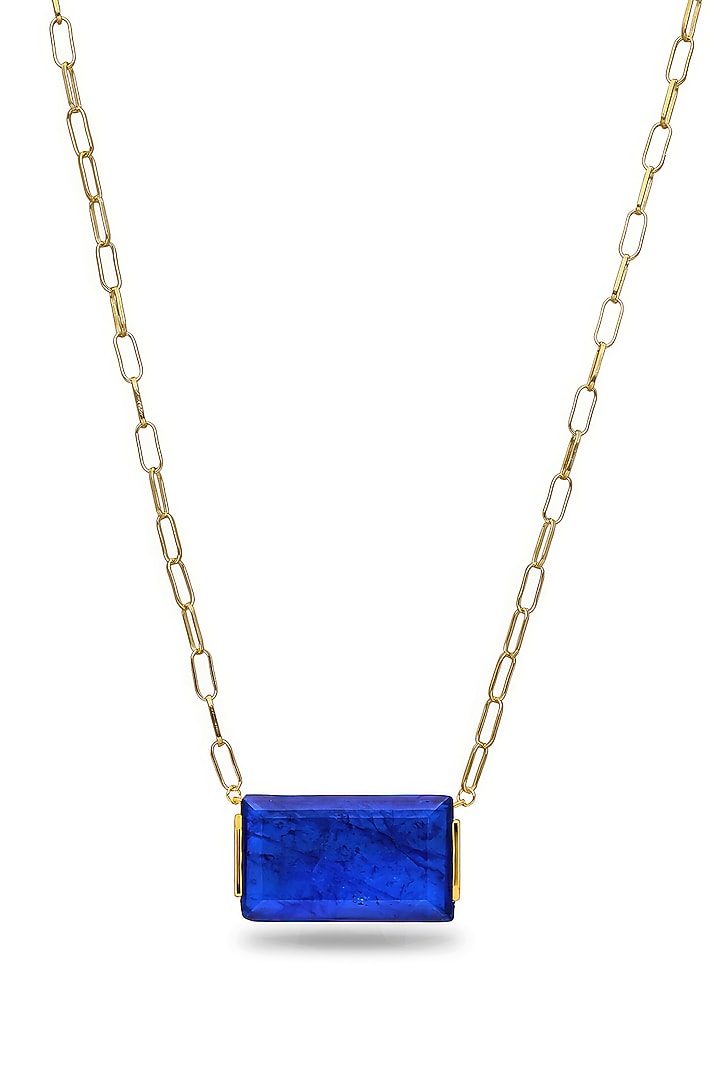 Gold Finish Dark Blue Natural Stone Oasis Pendant Necklace In Sterling Silver by MISS JO at Pernia's Pop Up Shop
