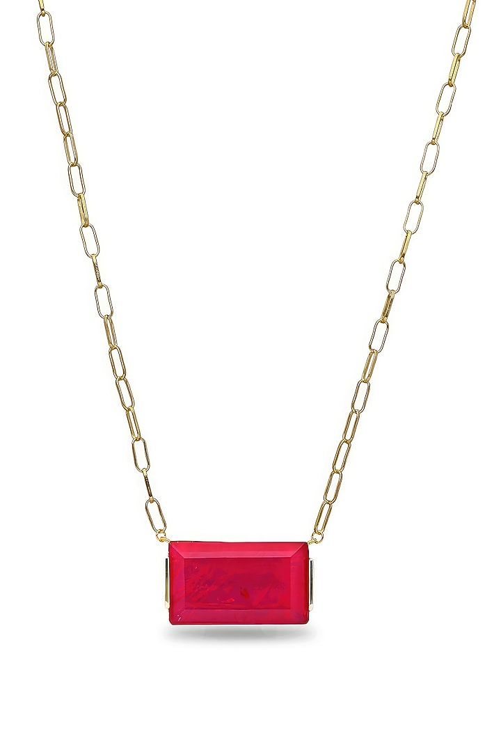 Gold Finish Deep Pink Natural Stone Oasis Pendant Necklace In Sterling Silver by MISS JO at Pernia's Pop Up Shop