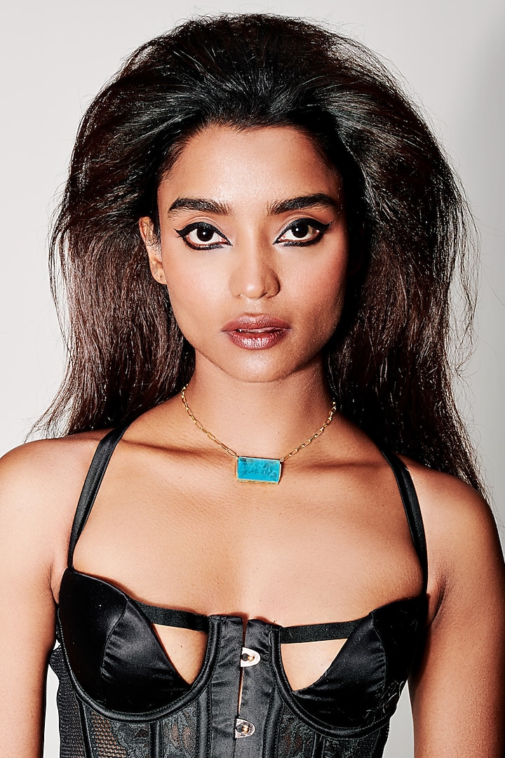 Gold Finish Ice Blue Natural Stone Oasis Pendant Necklace In Sterling Silver by MISS JO at Pernia's Pop Up Shop