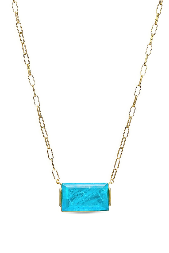 Gold Finish Ice Blue Natural Stone Oasis Pendant Necklace In Sterling Silver by MISS JO at Pernia's Pop Up Shop