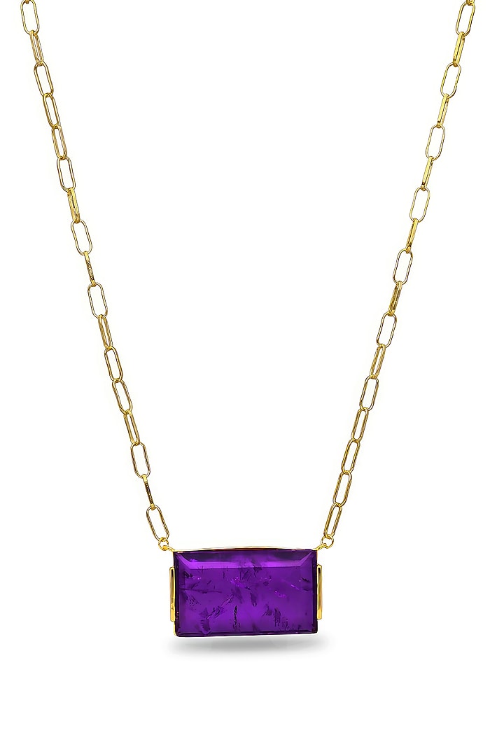Gold Finish Purple Natural Stone Oasis Pendant Necklace In Sterling Silver by MISS JO at Pernia's Pop Up Shop