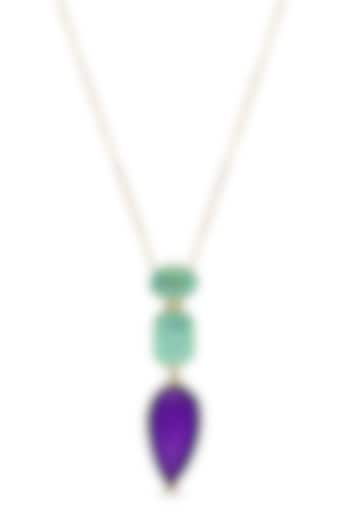 Gold Finish Aquamarine Green & Purple Natural Stone Pendant Necklace In Sterling Silver by MISS JO at Pernia's Pop Up Shop