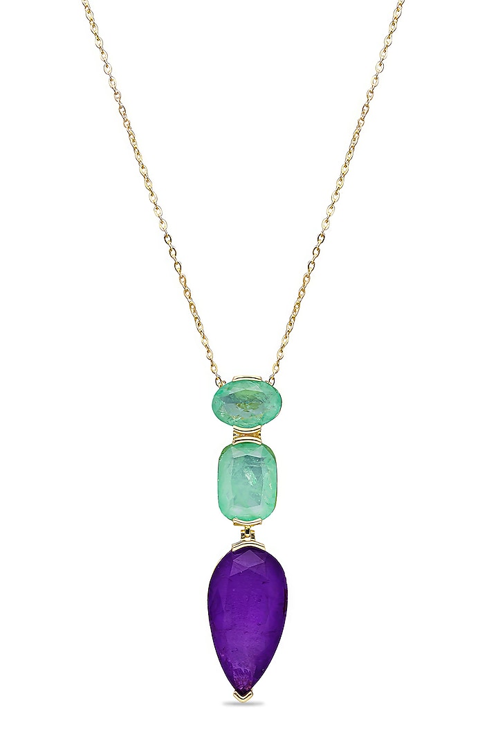 Gold Finish Aquamarine Green & Purple Natural Stone Pendant Necklace In Sterling Silver by MISS JO at Pernia's Pop Up Shop