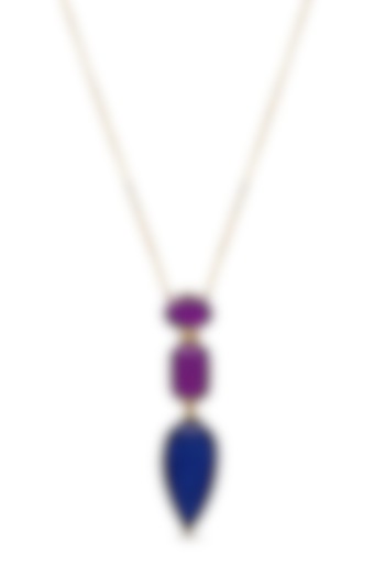 Gold Finish Dark Magenta & Blue Natural Stone Pendant Necklace In Sterling Silver by MISS JO at Pernia's Pop Up Shop