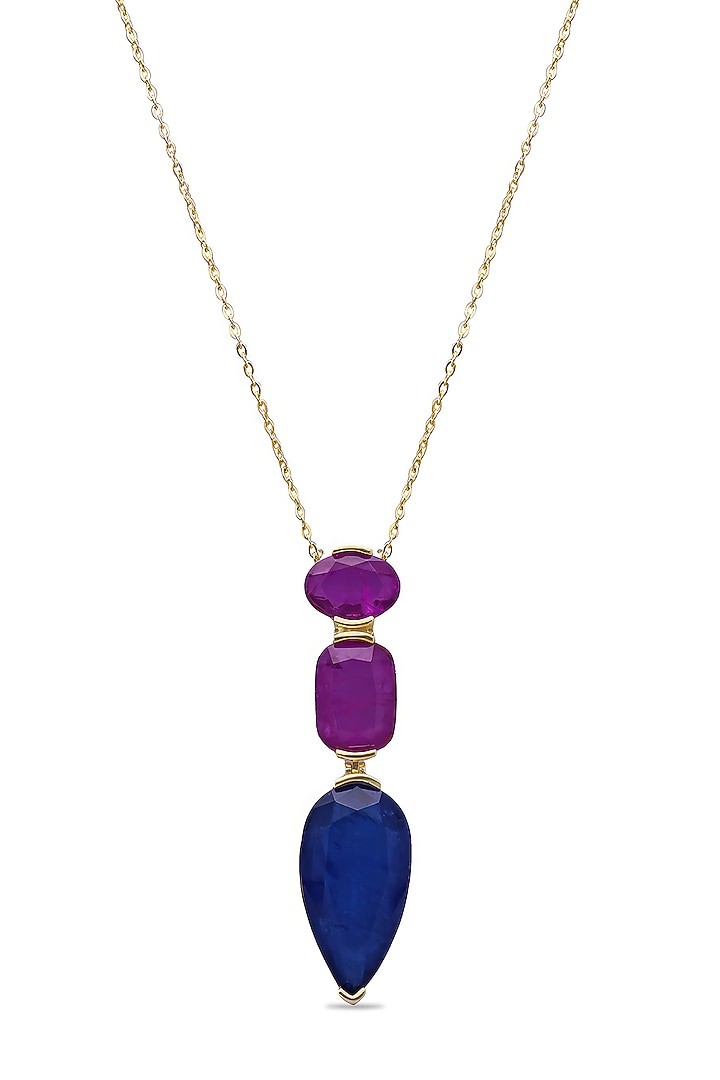 Gold Finish Dark Magenta & Blue Natural Stone Pendant Necklace In Sterling Silver by MISS JO at Pernia's Pop Up Shop