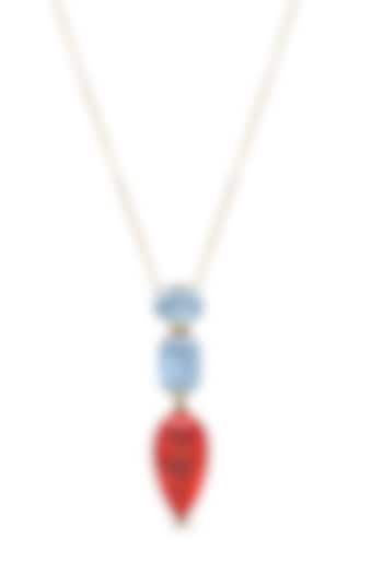 Gold Finish Sky Blue & Coral Orange Natural Stone Pendant Necklace In Sterling Silver by MISS JO at Pernia's Pop Up Shop