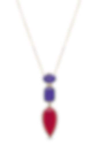 Gold Finish Violet Blue & Deep Pink Natural Stone Pendant Necklace In Sterling Silver by MISS JO at Pernia's Pop Up Shop