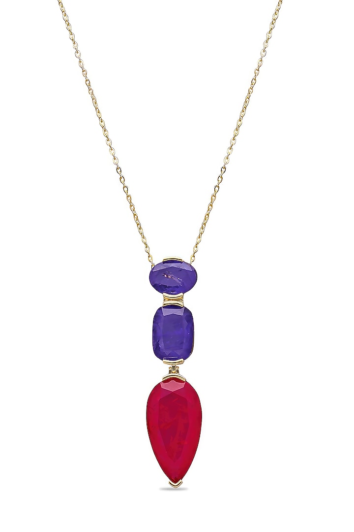 Gold Finish Violet Blue & Deep Pink Natural Stone Pendant Necklace In Sterling Silver by MISS JO at Pernia's Pop Up Shop