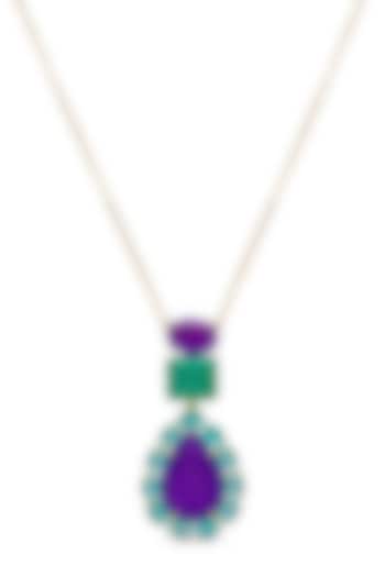 Gold Finish Emerald Green & Purple Natural Stone Peacock Pendant Necklace In Sterling Silver by MISS JO at Pernia's Pop Up Shop