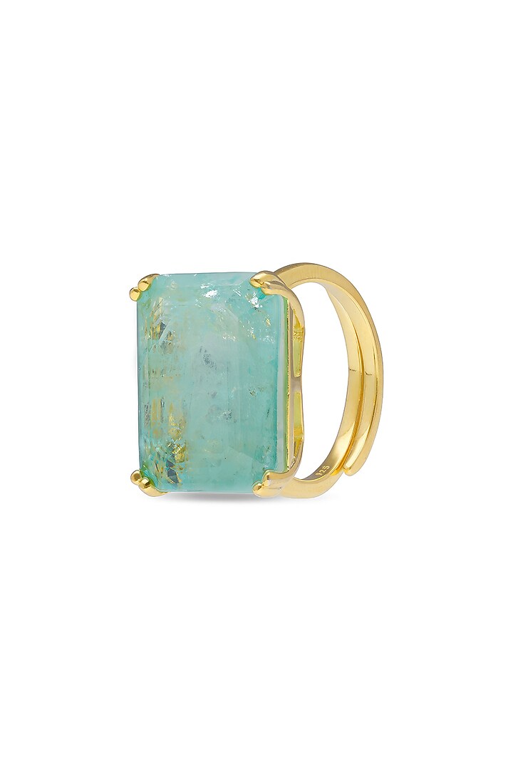 Gold Finish Pale Turquoise Natural Stone Adjustable Ring In Sterling Silver by MISS JO at Pernia's Pop Up Shop