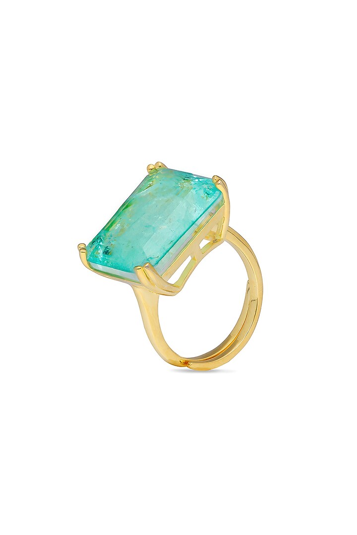 Gold Finish Pale Turquoise Natural Stone Adjustable Ring In Sterling Silver by MISS JO at Pernia's Pop Up Shop
