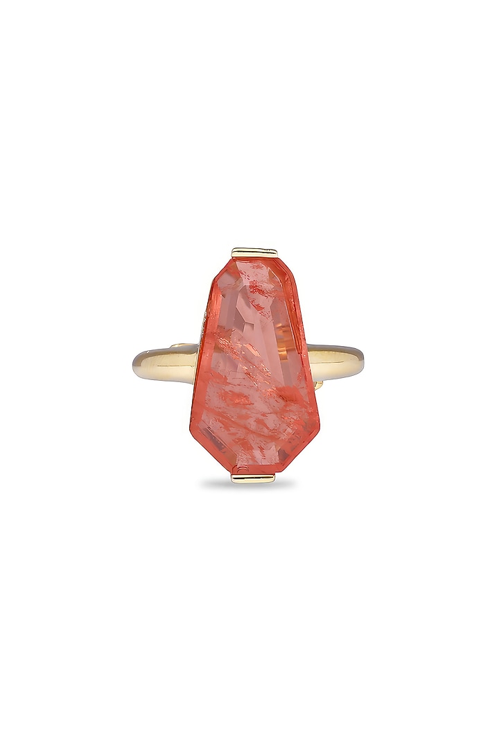 Gold Finish Coral Orange Natural Stone Adjustable Oasis Ring In Sterling Silver by MISS JO at Pernia's Pop Up Shop