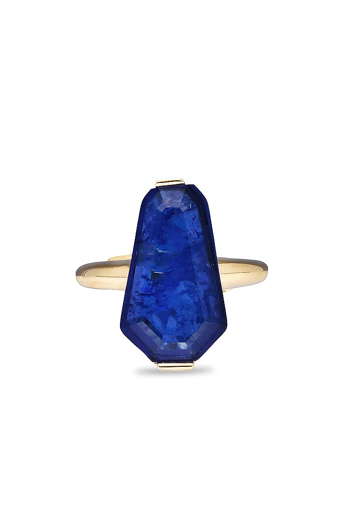Gold Finish Dark Blue Natural Stone Adjustable Oasis Ring In Sterling Silver by MISS JO at Pernia's Pop Up Shop