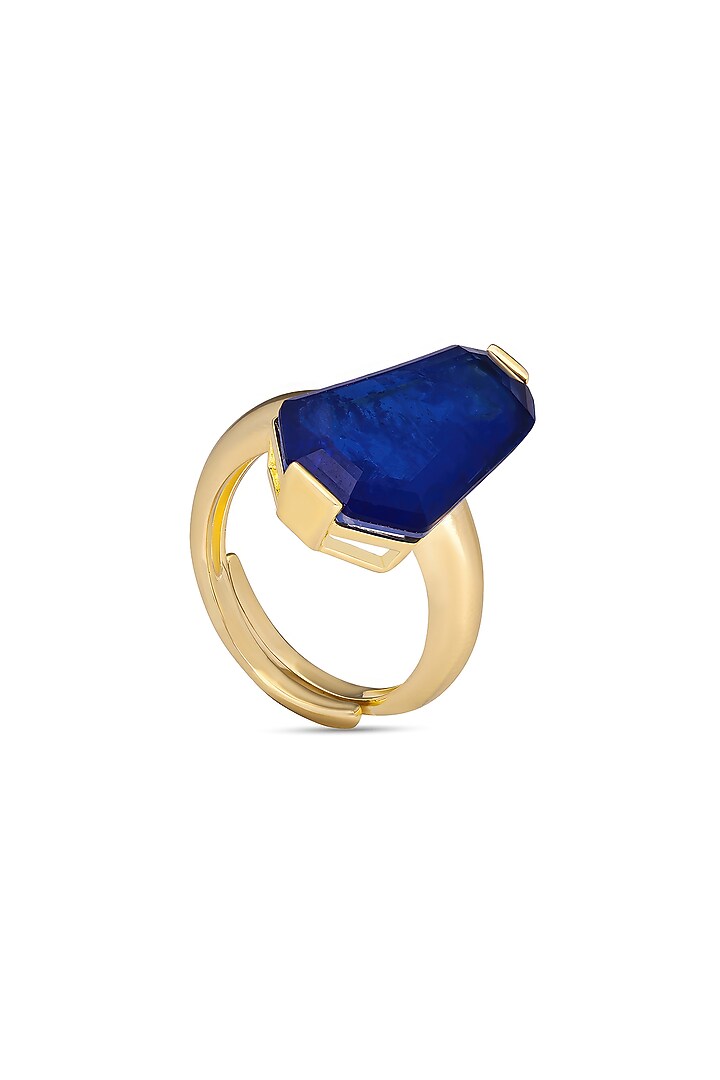 Gold Finish Dark Blue Natural Stone Adjustable Oasis Ring In Sterling Silver by MISS JO at Pernia's Pop Up Shop