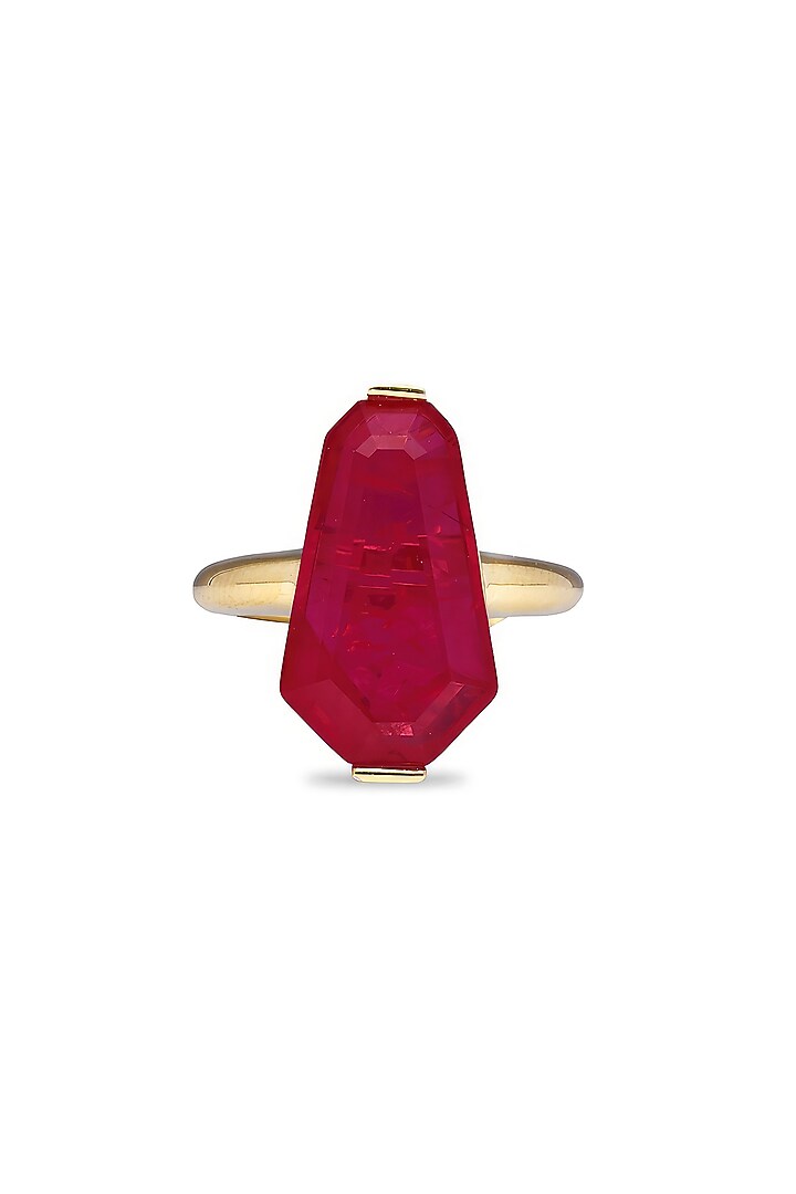Gold Finish Deep Pink Natural Stone Adjustable Oasis Ring In Sterling Silver by MISS JO at Pernia's Pop Up Shop
