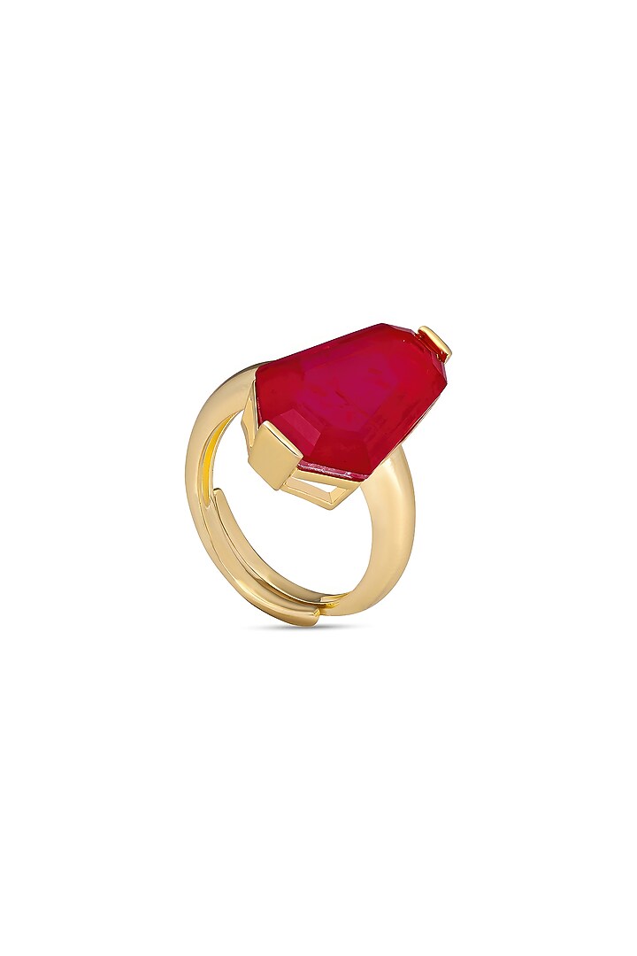 Gold Finish Deep Pink Natural Stone Adjustable Oasis Ring In Sterling Silver by MISS JO at Pernia's Pop Up Shop