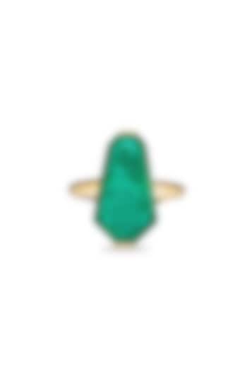 Gold Finish Emerald Green Natural Stone Adjustable Oasis Ring In Sterling Silver by MISS JO at Pernia's Pop Up Shop