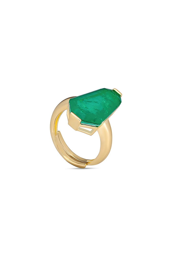 Gold Finish Emerald Green Natural Stone Adjustable Oasis Ring In Sterling Silver by MISS JO at Pernia's Pop Up Shop