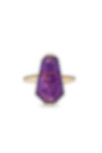 Gold Finish Purple Natural Stone Adjustable Oasis Ring In Sterling Silver by MISS JO at Pernia's Pop Up Shop
